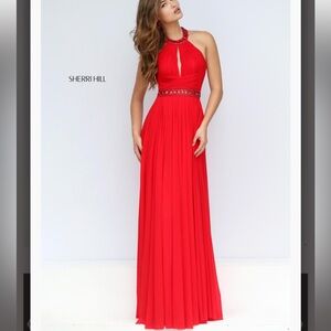 Sherri Hill Red Halter Evening Gown